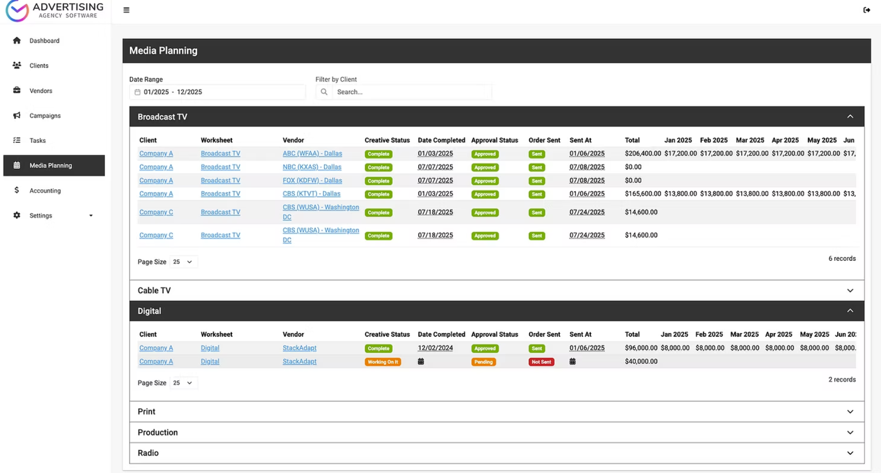 screenshot of Advertising Agency Software